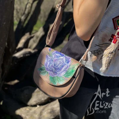 Рисувана чанта Лотус от естествена кожа от ArtEliza сн. 2