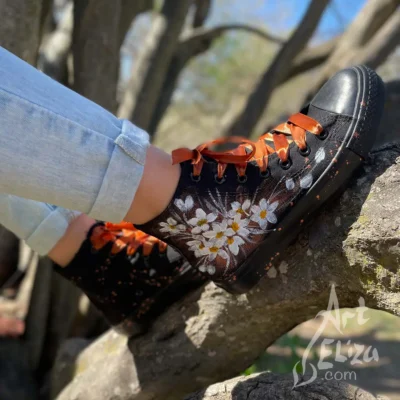 Ръчно рисувани кецове Бронзови маргаритки от ArtEliza сн.2