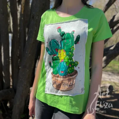 Рисувана тениска Кактусова прегръдка от ArtEliza сн.2