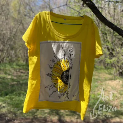 Ръчно рисувана тениска Слънчогледово от ArtEliza сн.2