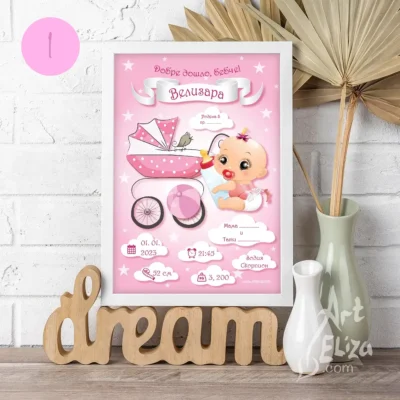 Бебешка визитка в рамка за момиче от ArtEliza сн.29